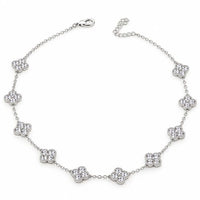 Silver Bejeweled Clover Charm Necklace