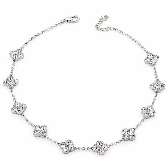 Silver Bejeweled Clover Charm Necklace