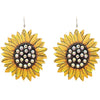 Sunflower Leather Earrings with Rhinestone Center