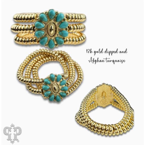 Pink Panache Turquoise Concho Stretch Bracelet – 18K Gold Dipped