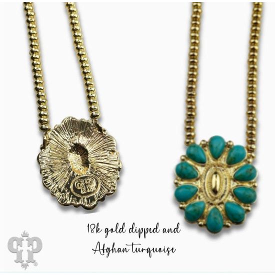 Pink Panache Turquoise Concho Choker Necklace – 18K Gold Dipped