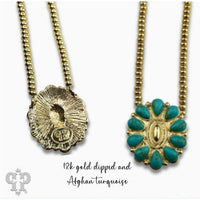 Pink Panache Turquoise Concho Choker Necklace – 18K Gold Dipped