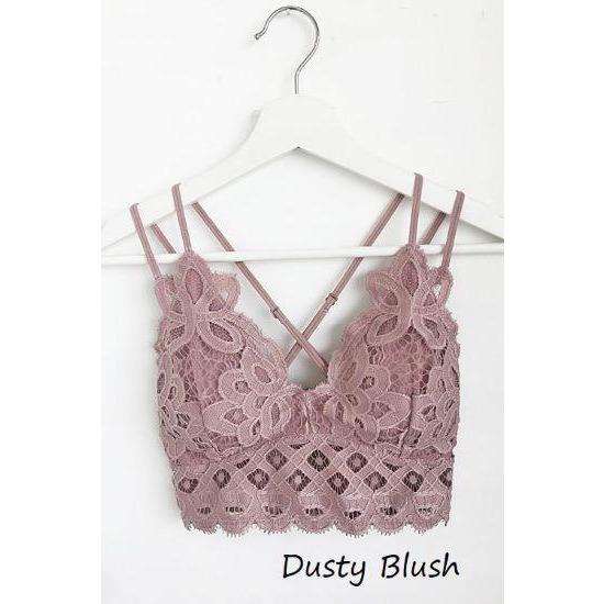 Dusty Blush Lace Bralette - Rhinestone Gal