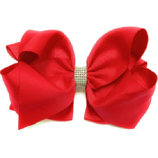 Hot Red Hair Bow with Rhinestone Center