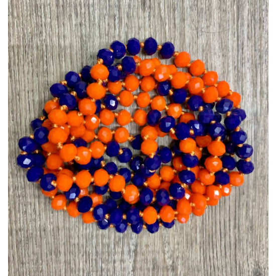 Long Blue and Orange Beaded Necklace