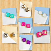 Precious Glass Cushion Cut Earring Studs
