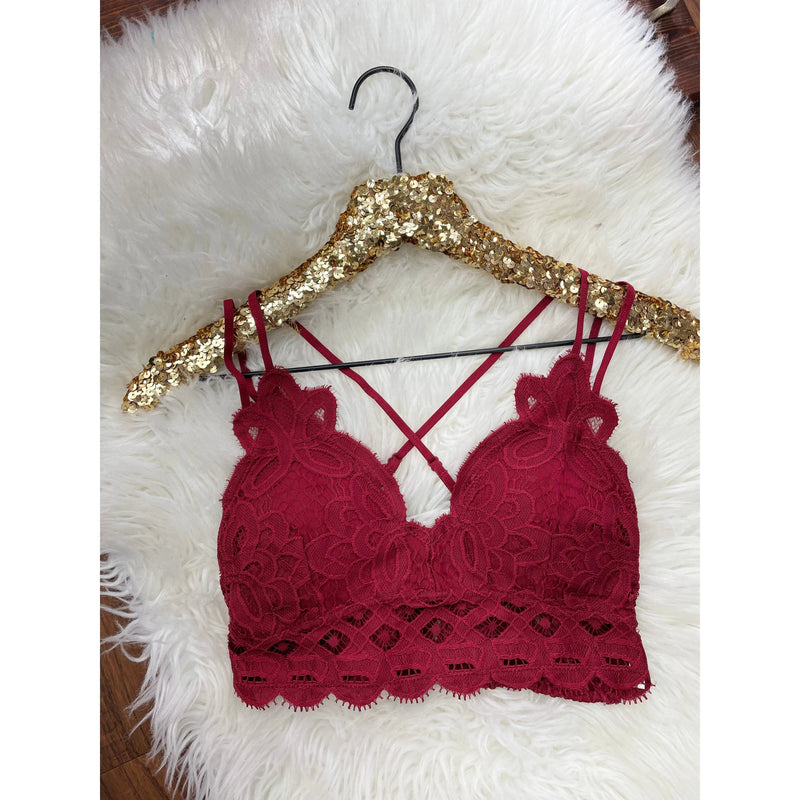 Ruby Red Lace Bralette - Rhinestone Gal