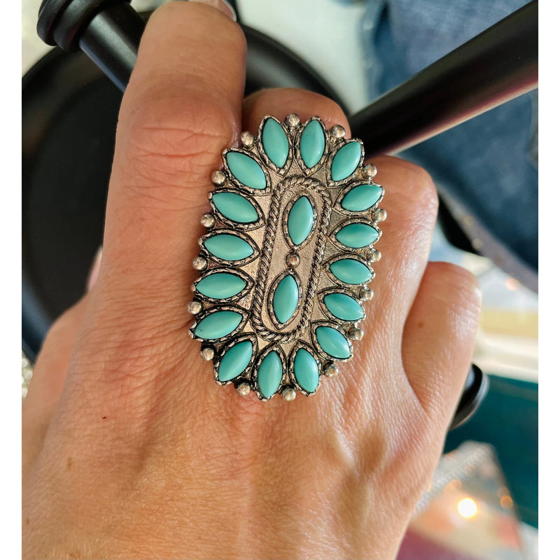 Turquoise Beaded Oval Adjustable Ring