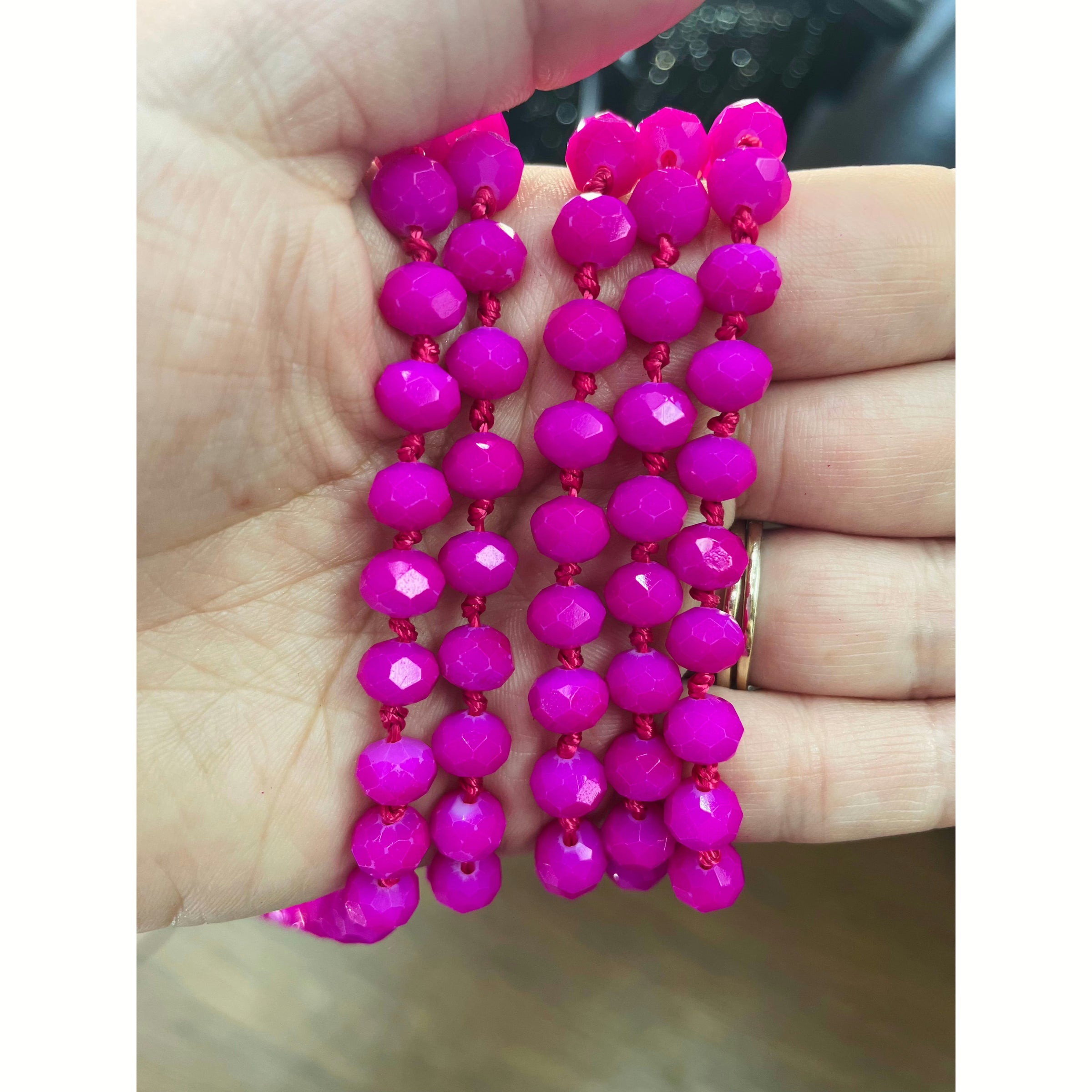 Long Shocking Pink Beaded Necklace