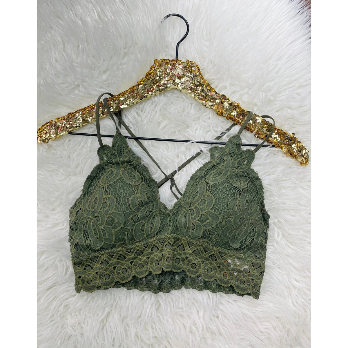 Olive Lace Bralette - Rhinestone Gal