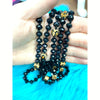 Long Black Beaded Necklace with Leopard Gem Beads