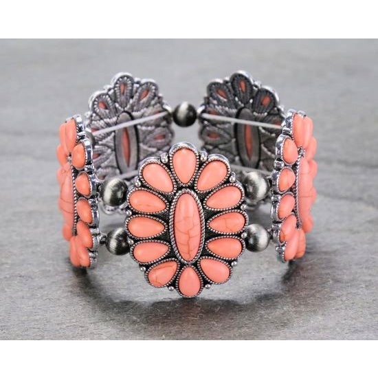 Coral Pink Concho Stretchy Bracelet